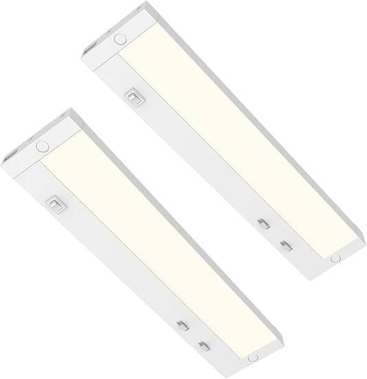 Tonlesm16 Inch Under Cabinet Lighting Plug in, 9W 120V 3 Color 3000K/4000K/5000K, 3 Brightness, Super Bright, Ultra Thin Under Counter Lights for Kitchen, Linkable LED Cabinet Light, White 2Pack