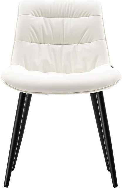Kidol & Shellder Dining Chairs Set of 2, Modern Upholstered Faux Leather Kitchen Side Chairs with Comfortable Back - Mid-Century Armless Chair for Dining Living Room Bedrooms, with Metal Legs (White)