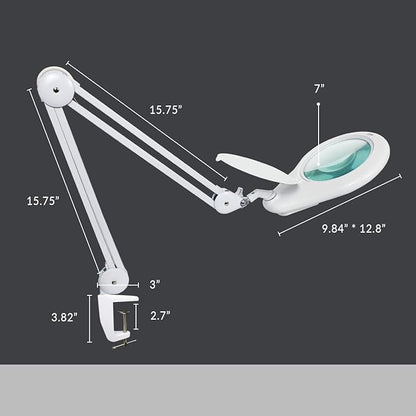 Neatfi Elite XL HD Super LED Magnifying Lamp with Clamp, Glass Lens, 6500K, Glare-Free (7 Inch Lens, White)