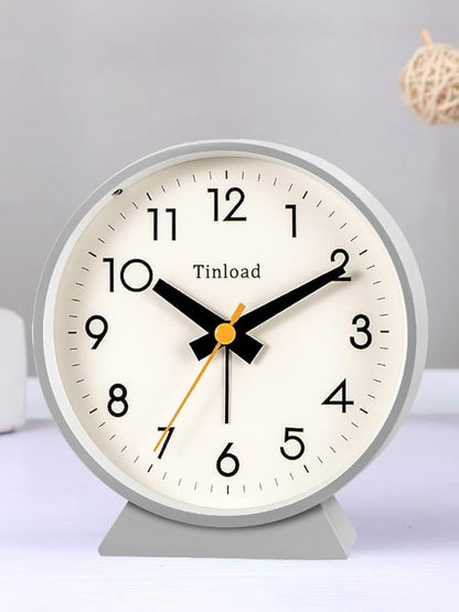 4.5" Battery Operated Antique Retro Analog Alarm Clock, Small Silent Bedside Desk Clock,Lighted on Demand, Battery Operated, Snooze, for Living Room, Bedroom, Bedside, Desk(Grey)