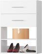 2 Drawer Short Tower Closet Unit, Modular Closet System, Wood Closet System Organizer with Storage for Walk In Closets, Clothing Rack Closet for Hanging Clothes, Bedroom, White, 19.5"W