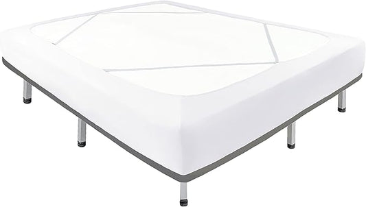 Biscaynebay Decorative Box Spring Cover Twin & Twin XL Size, White Luxurious Jersey Knitting Stretchy Wrap Around 4 Sides Bedskirt for Home/Hotels, Easy Fit Wrinkle Free Machine Washable