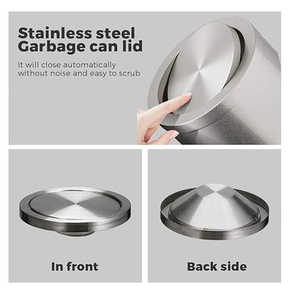 9L/2.4gallon Gold Bathroom Trash Can with Lid, Small Sliver Garbage Can, Single Layer Brushed Stainless Steel Swing Lid Trash Can for Bathroom, Toilet, Bedroom, Office, Living Room (Sliver)