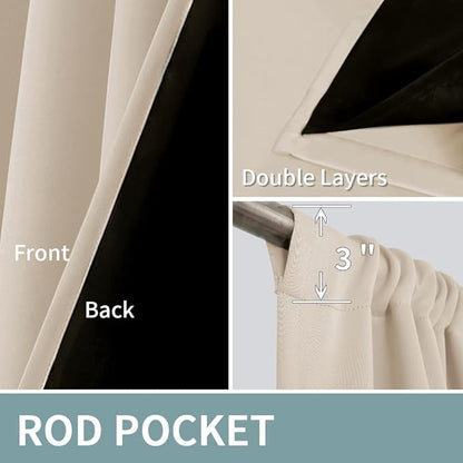 BGment Blackout Curtains for Small Window, Thermal Insulated Full Room Darkening Soundproof Rod Pocket Curtains for Bedroom 54 Inch Length 2 Panels Set, Each Short Panel 42 Inch Wide, Champagne