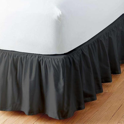 Dark Grey Solid Ruffled Bed Skirt Cal-King-28 Inch Drop Split Corner, Microfiber Bedskirt with Platform Three Sided Coverage