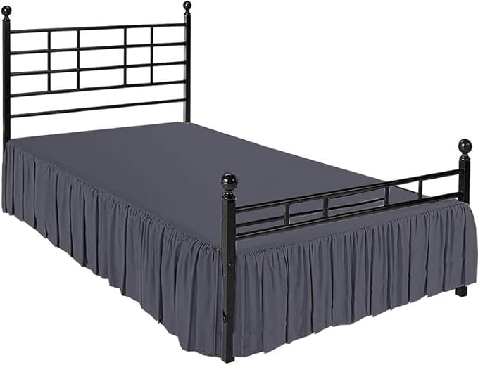 Rajlinen Ruffled Bed Skirt Queen, 12 Inch Drop Dust Ruffle with Split Corners, 100% Microfiber Bedskirt with Platform, Three-Sided Coverage Ruffled Gathering Design, Dark Grey