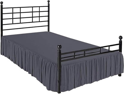 Rajlinen Ruffled Bed Skirt Queen, 12 Inch Drop Dust Ruffle with Split Corners, 100% Microfiber Bedskirt with Platform, Three-Sided Coverage Ruffled Gathering Design, Dark Grey