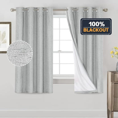 PrinceDeco Blackout Curtains 63 Inch Length Short Blackout Curtains 2 Panels Sets for Bedroom Living Room Room Darkening Curtains Linen Texture Drapes for Windows, 52" W x 63" L,Glacier Grey