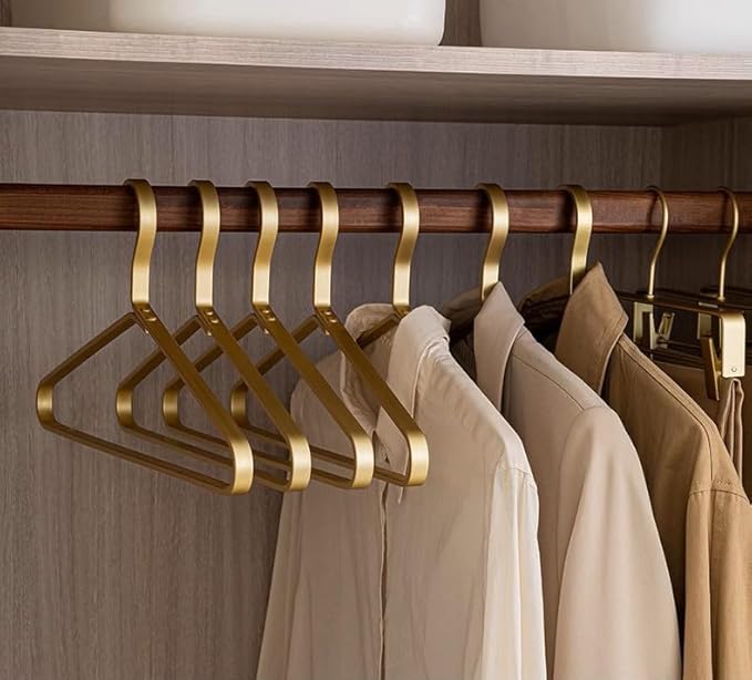 Premium Matte Golden Aluminum Coat Hangers 6 Piece Set, 17.7” Extra Smooth & Durable Metal Shirt Dress Hanger,Aluminum Alloy Hanger,Clothing Support,Clothing Hang