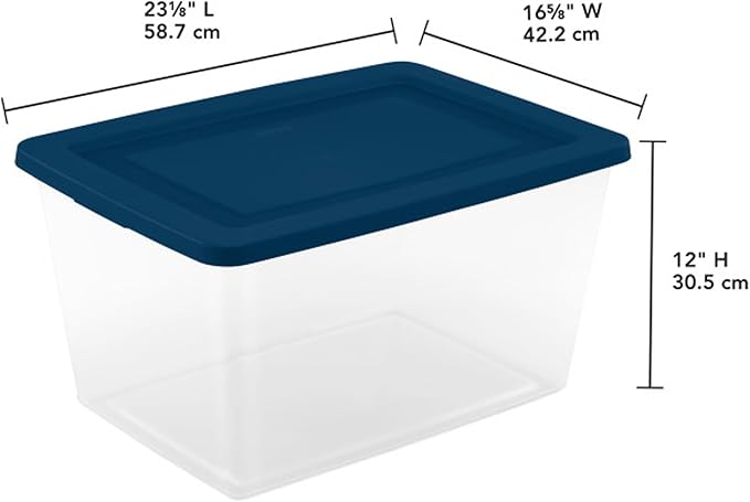 Sterilite 8 Pack Storage Boxes, Clear Plastic Stackable Containers, Lightweight Home Organizers with Snap Lids, 58 Quart, Marine Blue