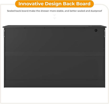 Hasuit 10 Drawer Dresser for Bedroom, Large Chest of Drawers with Charging Station, 55.1'' Wide Storage Clothes Closet Organizer, Long Dresser TV Stand for Living Room, Black