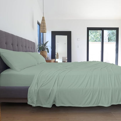 SHEEX - Original Performance Sheets Set (Queen) Serene Green - Cooling Sheets - Moisture Wicking - 1 Flat Cooling Sheet, 1 Fitted Cooling Sheet, 2 Pillow Covers - Wrinkle Free - Sleep Aid