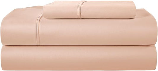 twinSheets Set, 100% Egyptian Cotton Sheets 400 Thread Count 3 Piece Soft Sateen Weave twinBed Set Fits Upto 17", Machine Washable No Pill, Hotel Collection Sheet & Pillowcase Sets- Blush