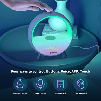 Dekala Arches Gradual Sunrise Alarm Clock with Wireless Charging, Sunset White Noise Sound Machine Loud Sunsire Alarm Clock for Heavy Sleepers Smart Ambient Lamp Sunrise App/Touch Control