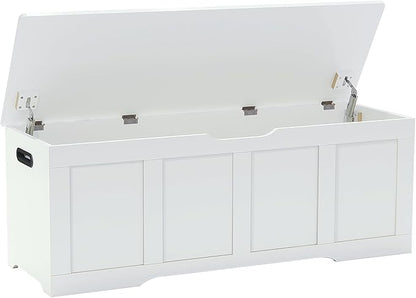 47.2" Storage Chest, Extra Large Storage Trunk with 2 Safety Hinges, Wooden Storage Bench, Shoe Bench, Entryway Bench for Living Room, Bedroom, White