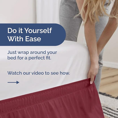 Wrap Around Dust Ruffle Bed Skirt - Burgundy - for Full Size Beds with 18 Inch Drop - Easy Fit Elastic Strap - Adjustable Pleated Bedskirt w/Brushed Fabric Wrinkle Free - for Women, Men, Kids & Teens