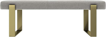 VANT Upholstered Bed Bench - Weave Moondust Grey - Burnished Brass - Contemporary Modern, Bedroom Bench Seat, Hallway, or Entryway