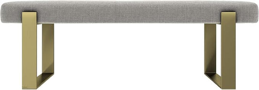 VANT Upholstered Bed Bench - Weave Moondust Grey - Burnished Brass - Contemporary Modern, Bedroom Bench Seat, Hallway, or Entryway