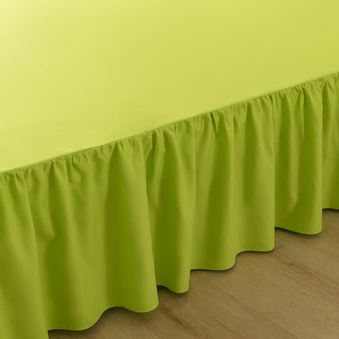 Bed Skirt King Size Ruffled Bed Skirt with Split Corners, 14 Inch Drop Dust Ruffle Bed Skirts with Platform, Gathered Style, 100% Microfiber, Lime