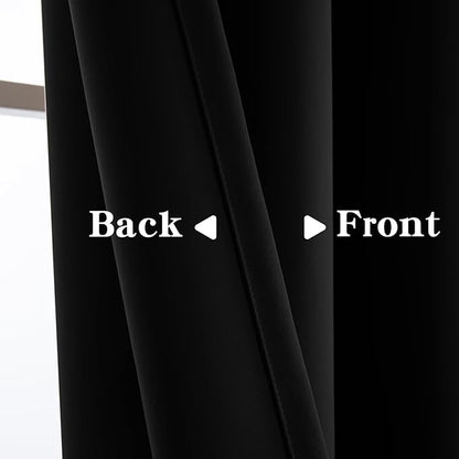 Black Blackout Curtains 90 Inch Length 2 Panels Set, Black Out Curtains for Bedroom 90 Inch Long, Rod Pocket Energy Saving Room Darkening Drapes for Living Room Window(W52 x L90)