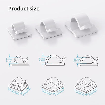 ITUGOU 100 PCS White Adhesive Cable Clips Cord Organizer (Small, Medium,Large),Wire Holder for Cable Management, Outdoor Light Clips Light Hooks for LED String,Car Dash Cam, Extension Cord (White)