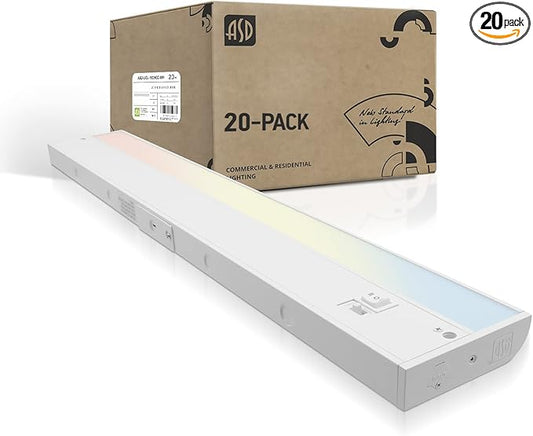 ASD 20 Pack 18 Inch LED Under Cabinet Lighting Plug in or Hardwired, High/Low/Off Switch, 8W 120V 3 CCT 2700K/3000K/4000K CRI90+, Triac Dimmable Linkable Under Counter Lights for Kitchen, ETL, White