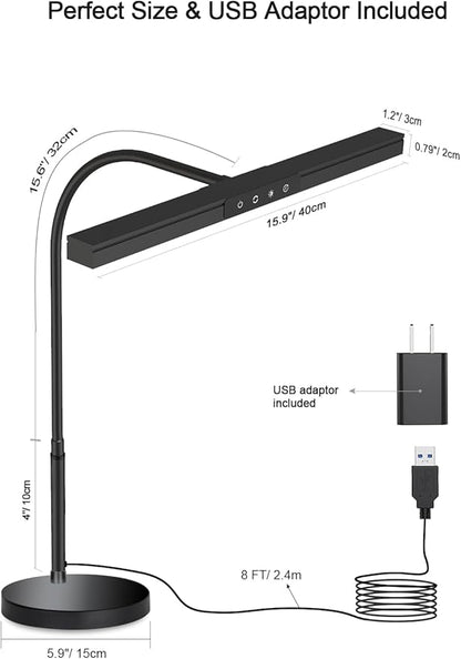 Piano Light for Upright Piano,Wide Illumination Covering Music Sheet 88 Key LED Piano Lamp for Grand/Digital Pianos,Dimmable Desk Lamp 3 Color Modes,Gooseneck,Timer,Eye Care Music Stand Light Black