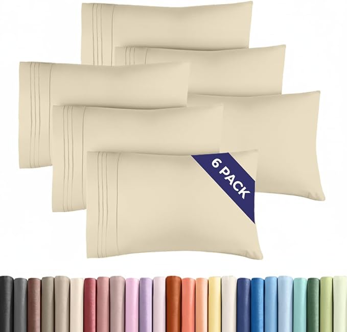 Queen Pillow Cases Set of 6 - Ultra Soft Hotel Quality Pillowcase Covers - Comfy & Wrinkle Free - Shrink, Stain and Fade Resistant - Easy-Care, Machine Washable Pillow Protectors - 6 Pcs Set - Wheat
