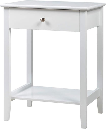 Giantex Nightstand Wooden 2-Tier Couch Sofa Side Table with Drawer, Storage Shelf, Solid Wood Legs,Mufti-Functional Home Furniture for Living Room Bedroom Study Room End Table (1, White)
