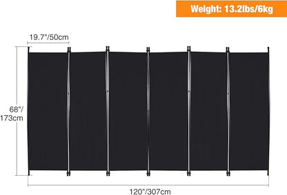 6 Panel Large Folding Room Divider, 10FT Wide Portable Privacy Screen Room, Partition Room Dividers for Bedroom Dining Room Office Restaurant Hospital, 120"x68", Black