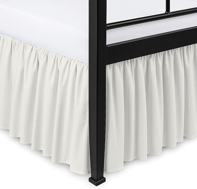 Ruffled Bed Skirt Split Corners with Platform, Tailored Fit Hotel Quality Wrinkle Free Ultra-Soft Microfiber Dust Ruffle, Upto 28 Inch Drop, Queen, Ivory