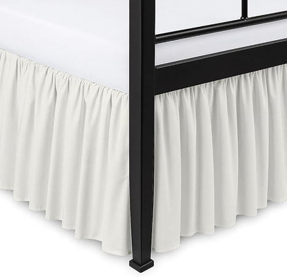 Ruffled Bed Skirt Split Corners with Platform, Tailored Fit Hotel Quality Wrinkle Free Ultra-Soft Microfiber Dust Ruffle, Upto 12 Inch Drop, Full XL, Ivory