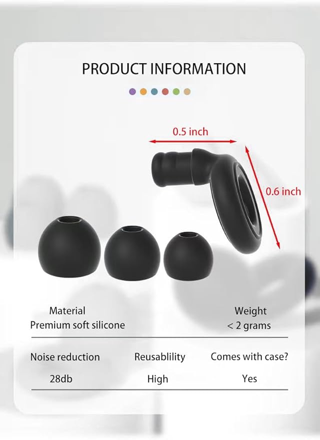 6 Pairs Soft Silicone Earplugs Reusable Noise-Reducing for Concerts, Sleep, Focus, Travel, Adjustable Size 28dB (SNR) Noise Reduction White