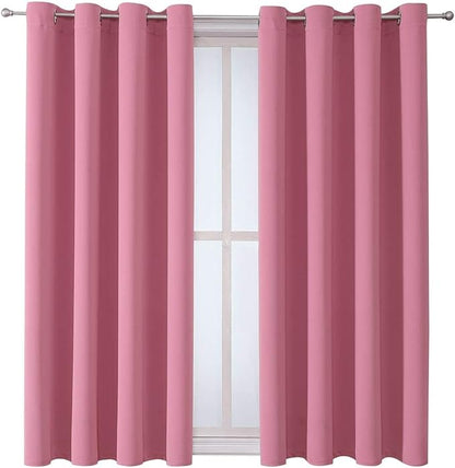 ChrisDowa Grommet Room Darkening Curtains for Bedroom and Living Room - 2 Panels Set Thermal Insulated Blackout Curtains (Pink, 52W x 54L)