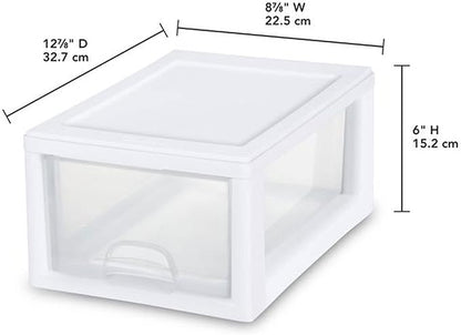 Sterilite 6-Pack 6 Quart Stacking Drawer, Clear Storage Closet Organizer, White Frame - Stackable Modular Plastic Drawers for Clothes, Accessories, Craft Supplies, Shoes or Linens