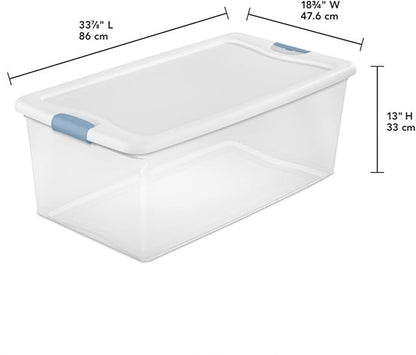 Sterilite 4-Pack Latching Box, Under Bed Storage Bins with Lids, Clear Plastic, 106 Quart - Heavy-Duty Organizing Containers for Closet, Bathroom, and Office