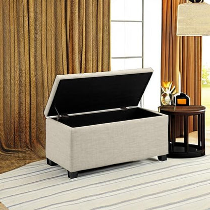 Amazon Basics Upholstered Storage Rectangular Ottoman and Entryway Bench, Polyester, Beige, 35.5"W x 16.5"D x 17"H