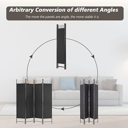4 Panel Room Divider 6FT Steel Frame Screen Folding Privacy Divider Freestanding Partition for Home Office Bedroom, Black