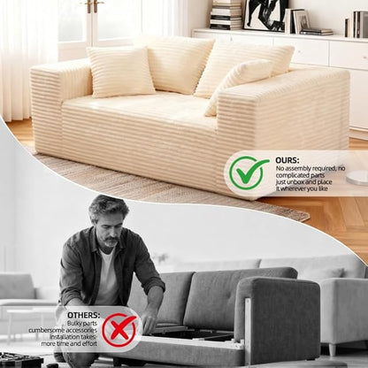 Boneless Cloud Couch Sofa, 2 Seater Deep Seat Modern Lounge Sleeper Couch, No Assemble, Corduroy Compression Upholstered Couches for Living Room, Bedroom, Apartment, Dorm, Office