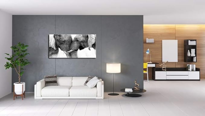 DZL Art D73062 Black and White Elephants Entwine Wall Art Canvas Painting Ready to Hang for Living Room Bedroom Office Wall Decor Home Decoration