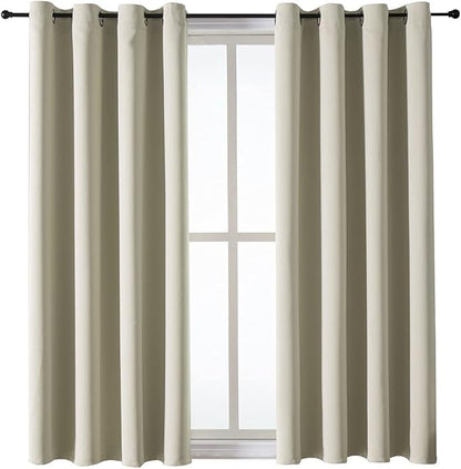 ChrisDowa Grommet Room Darkening Curtains for Bedroom and Living Room - 2 Panels Set Thermal Insulated Blackout Curtains (Beige, 52W x 54L )