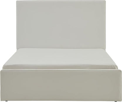 Queen Size Upholstered Bed Frame, 52" High Headboard Wingback Bedframe, Lucas Tall Headboard Floor Platform Beds, No Box Spring Needed No Noise/Minimalist/Coconut Micro Suede, White