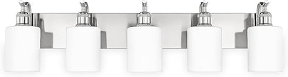 5 Light Bathroom Vanity Light, Brushed Nickel Vanity Lights for Morden Bathroom Lighting Fixtures Over Mirror Wall Light Fixtures with Milky White Frosted Shade ZCVL01BNW-5