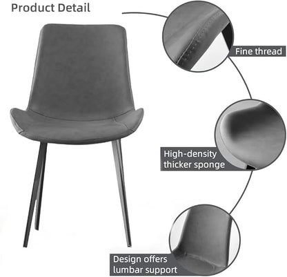 Dining Chairs Set of 2, Modern Kitchen & Dining Room Chairs, Upholstered Faux Leather Cushion Seat and Sturdy Metal Legs (2 Grey Chairs)