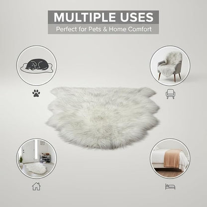 Super Area Rugs Gray & White Mix Sheepskin Rug Genuine Single 2x3ft Pelt Fluffy Fur Seat Cushion and Chair Cover