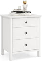 Giantex Nightstand with 3 Drawers, Wooden Side End Table with Solid Wood Legs, Retro 3-Drawer Bedside Table Night Stand for Bedroom Home Office Small Space, Easy Assembly, White
