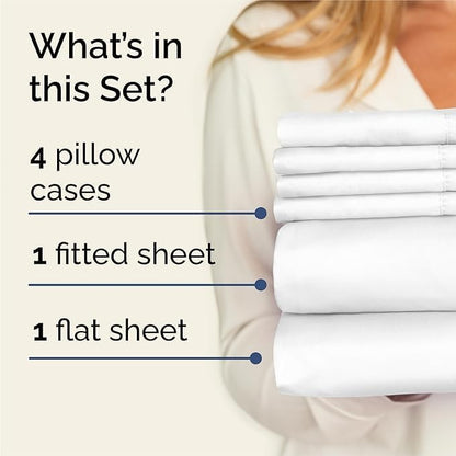 Queen 6 Piece Sheet Set - Cooling, Comfy & Breathable - Hotel Luxury Bedding, Includes Fitted Sheet for Women, Men, Kids and Teens - 1 Flat, 1 Fitted Sheet, 4 Pillowcases with Deep Pockets - White