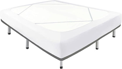 Biscaynebay Decorative Box Spring Cover King & Cal King Size, White Luxurious Jersey Knitting Stretchy Wrap Around 4 Sides Bed Skirt for Home/Hotels, Easy Fit Wrinkle & Fade Free Machine Washable