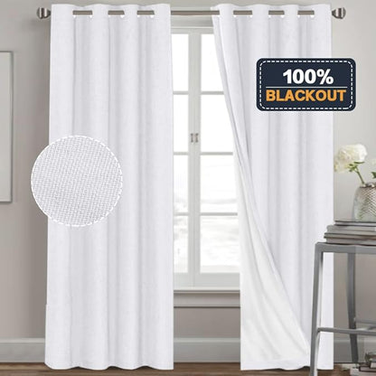 PrinceDeco Blackout Curtains for Bedroom/Living Room Light Blocking White Curtains 96 Inches Long Room Darkening Curtains & Drapes Thermal Insulated Window Treatments for Room Decor,Pure White