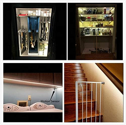 Sensky 19.7ft/6m Motion Activated LED Strip Light Kit Flexible LED Strip Motion Sensor for Bedroom, Gun Safe, Under Cabinet, Under Bed, Pantry, Kitchen, Stairway, Closet(Warm White,Upgraded Version)